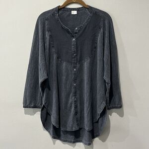 Poetry Tunic Top Women’s US 4 UK 8 Gray Hemp Cotton Button Up Shirt Dolman Boho